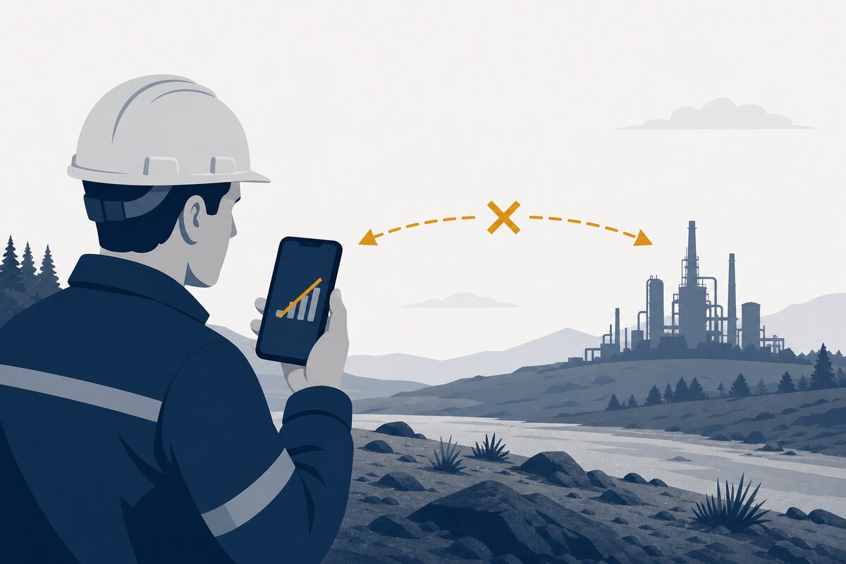 Phone with no signal and broken sync arrows at a remote site